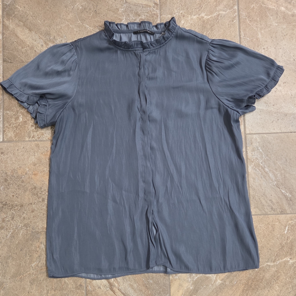 Tahari‎ Elegant Blue Ruffle Sleeve Top Women Med Career